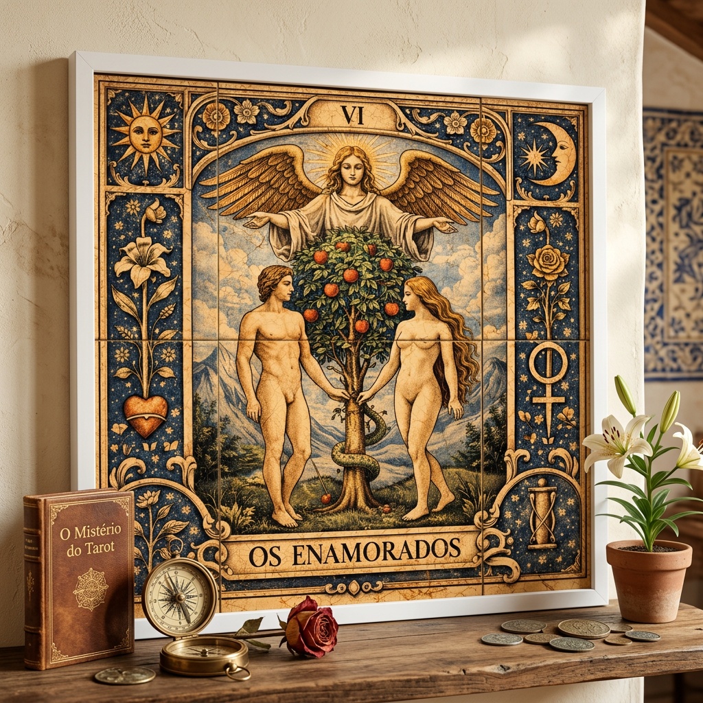 Quadro Carta Tarot - Os Enamorados - 33x33 Cm