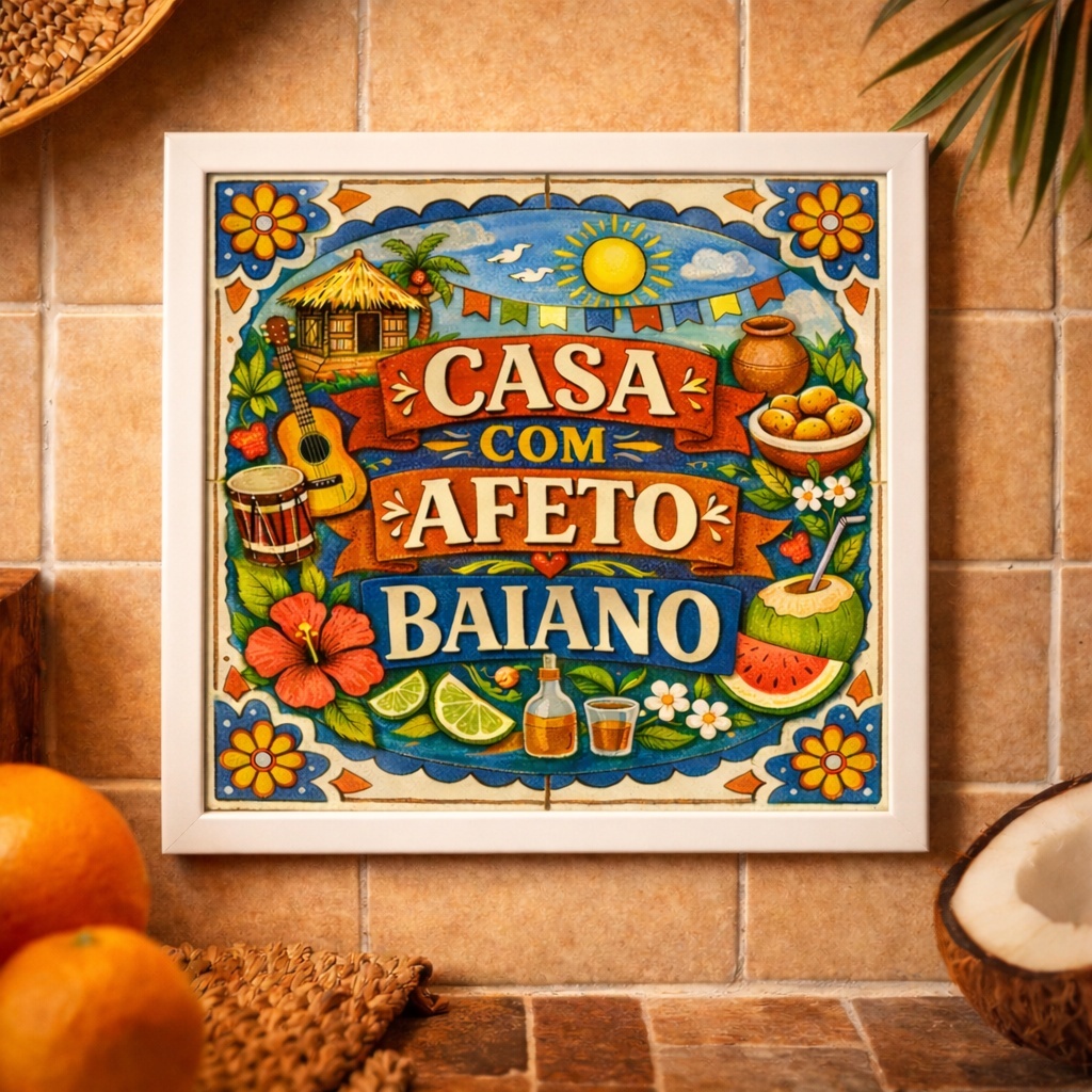 Quadro Casa Com Afeto Baiano - 33x33 Cm