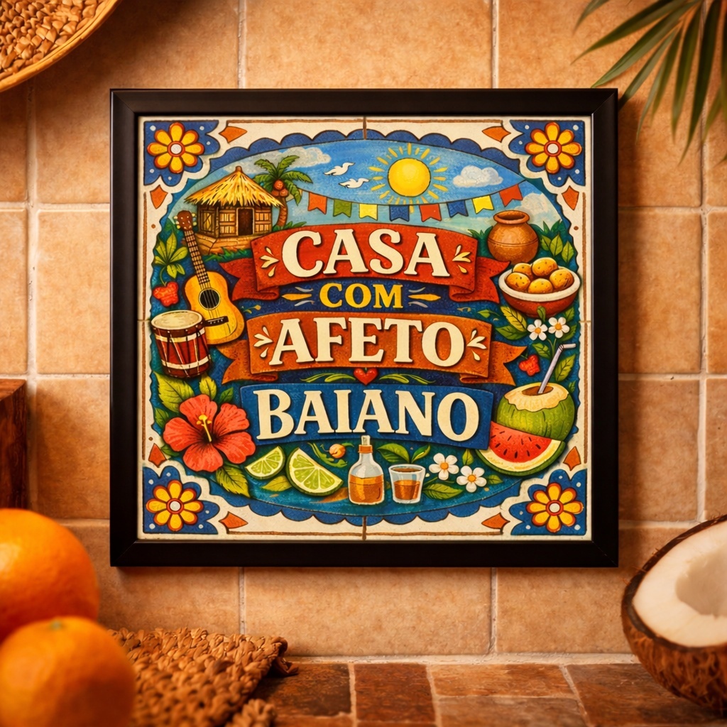 Quadro Casa Com Afeto Baiano - 33x33 Cm