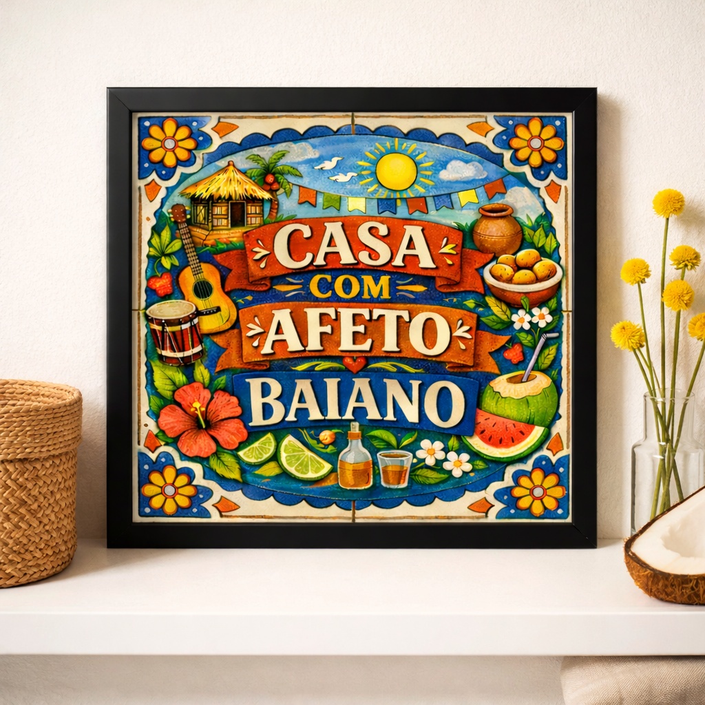 Quadro Casa Com Afeto Baiano - 33x33 Cm