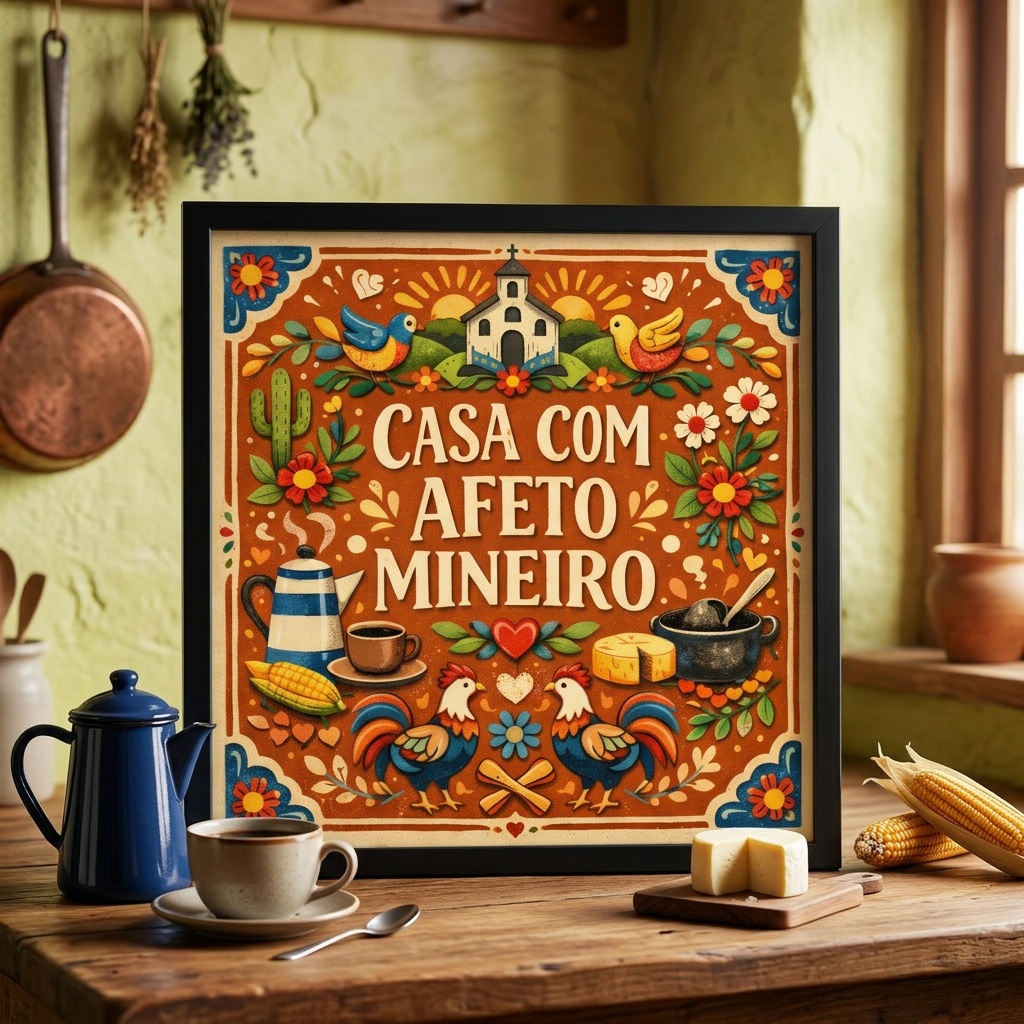 Quadro Casa Com Afeto Mineiro - 33x33 Cm
