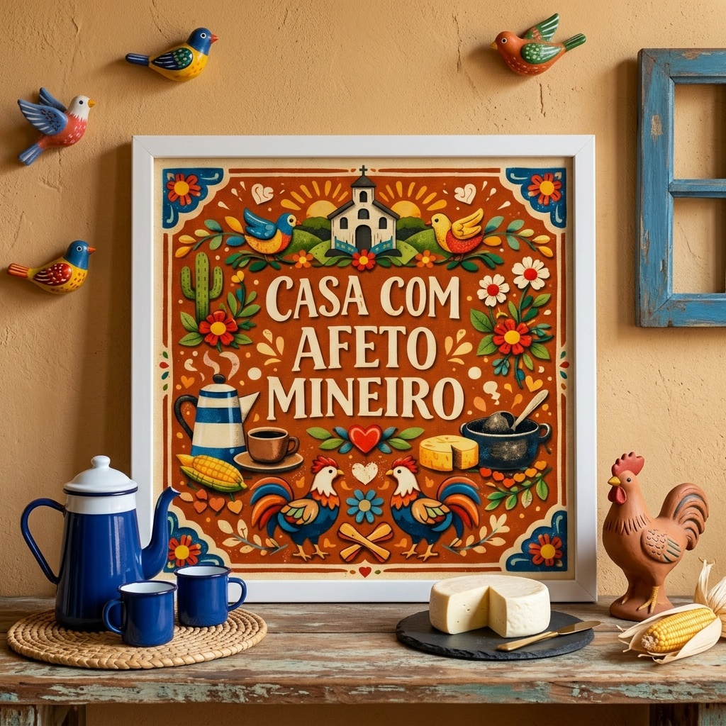 Quadro Casa Com Afeto Mineiro - 33x33 Cm