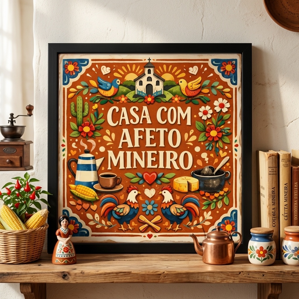 Quadro Casa Com Afeto Mineiro - 33x33 Cm