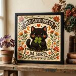 Quadro Meu Gato Preto dá Sorte - 33x33 Cm