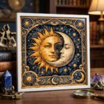 Quadro Místico Sol e Lua - 33x33 Cm