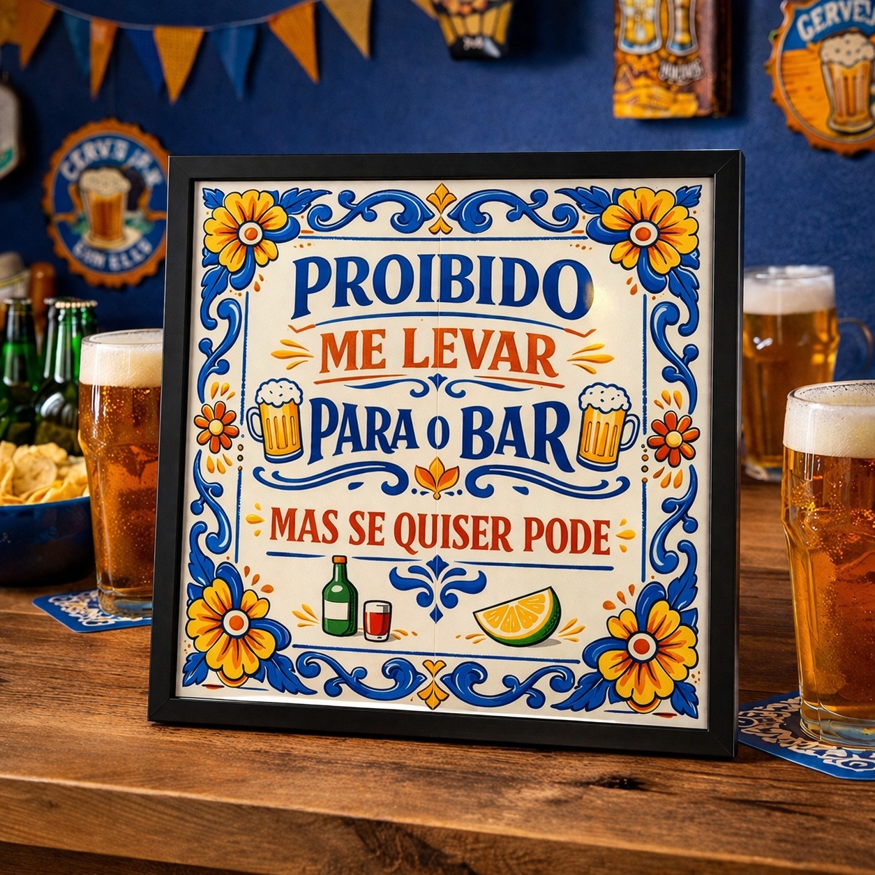 Quadro Proibido Me Levar Para o Bar - 33x33 Cm