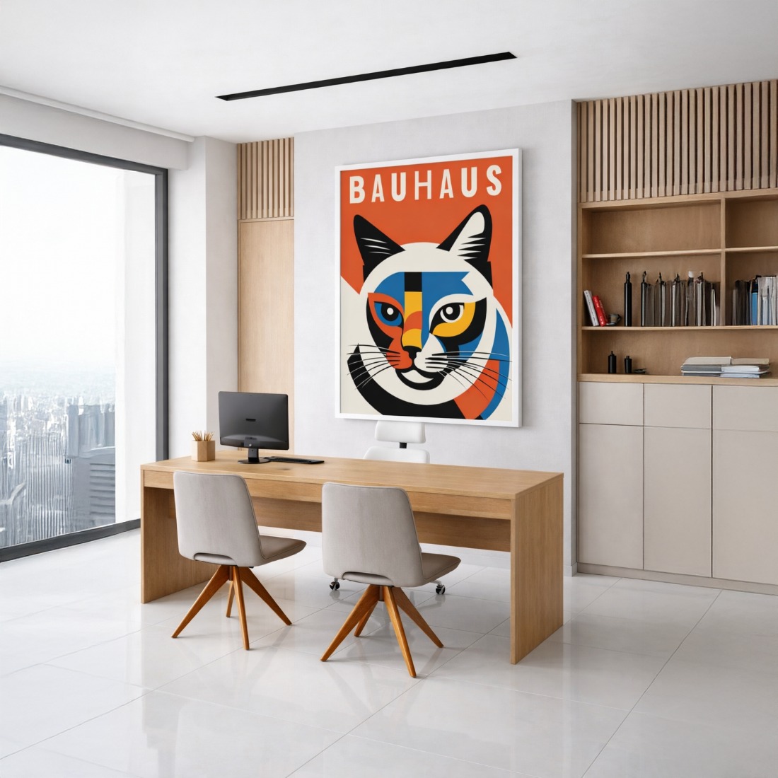 Quadro Canvas Bauhaus Cat Minimalist