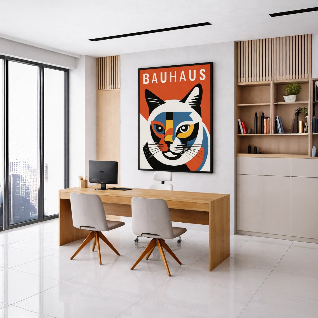 Quadro Canvas Bauhaus Cat Minimalist