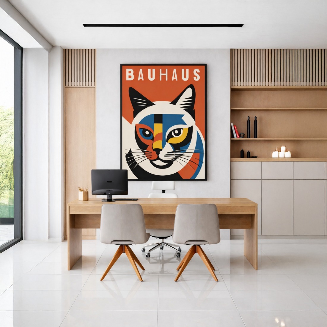 Quadro Canvas Bauhaus Cat Minimalist