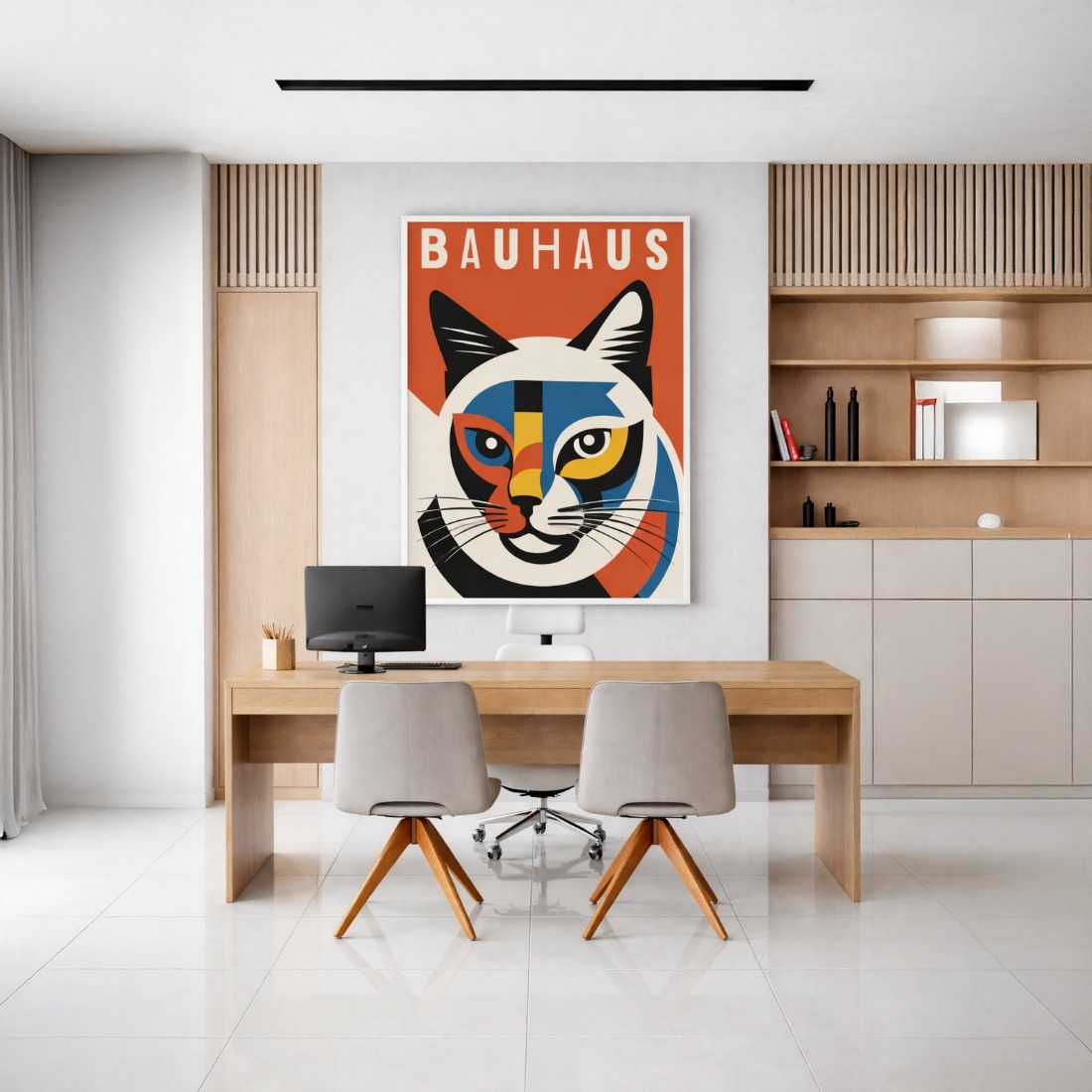 Quadro Canvas Bauhaus Cat Minimalist