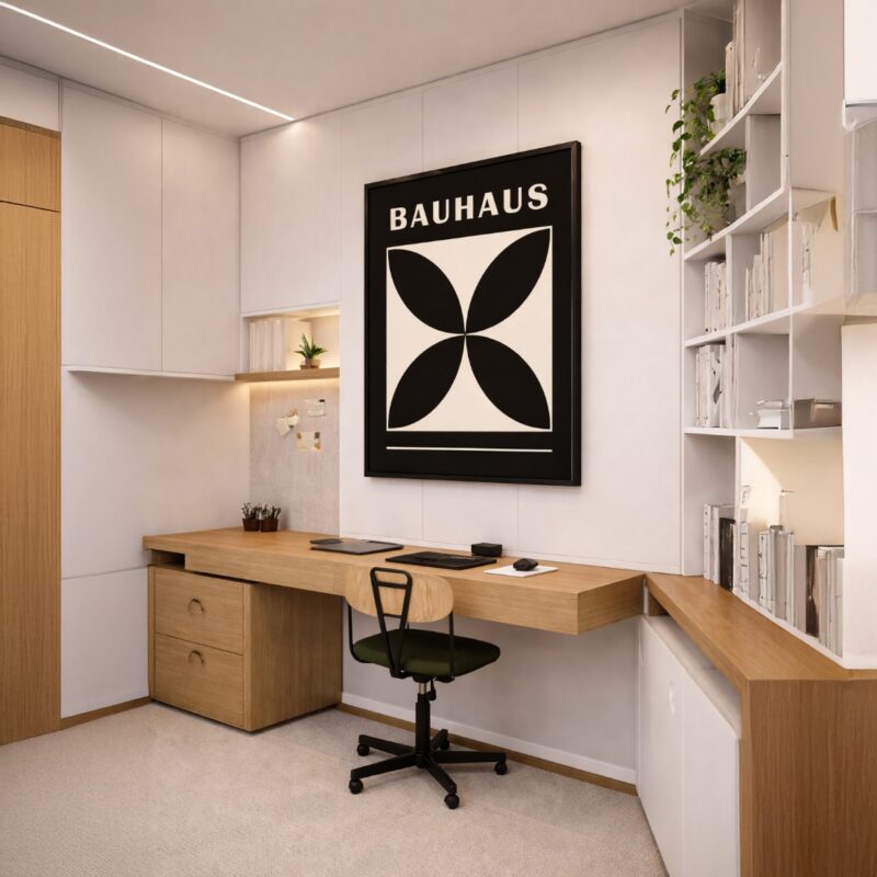 Quadro Canvas Bauhaus Flor Preto Bege