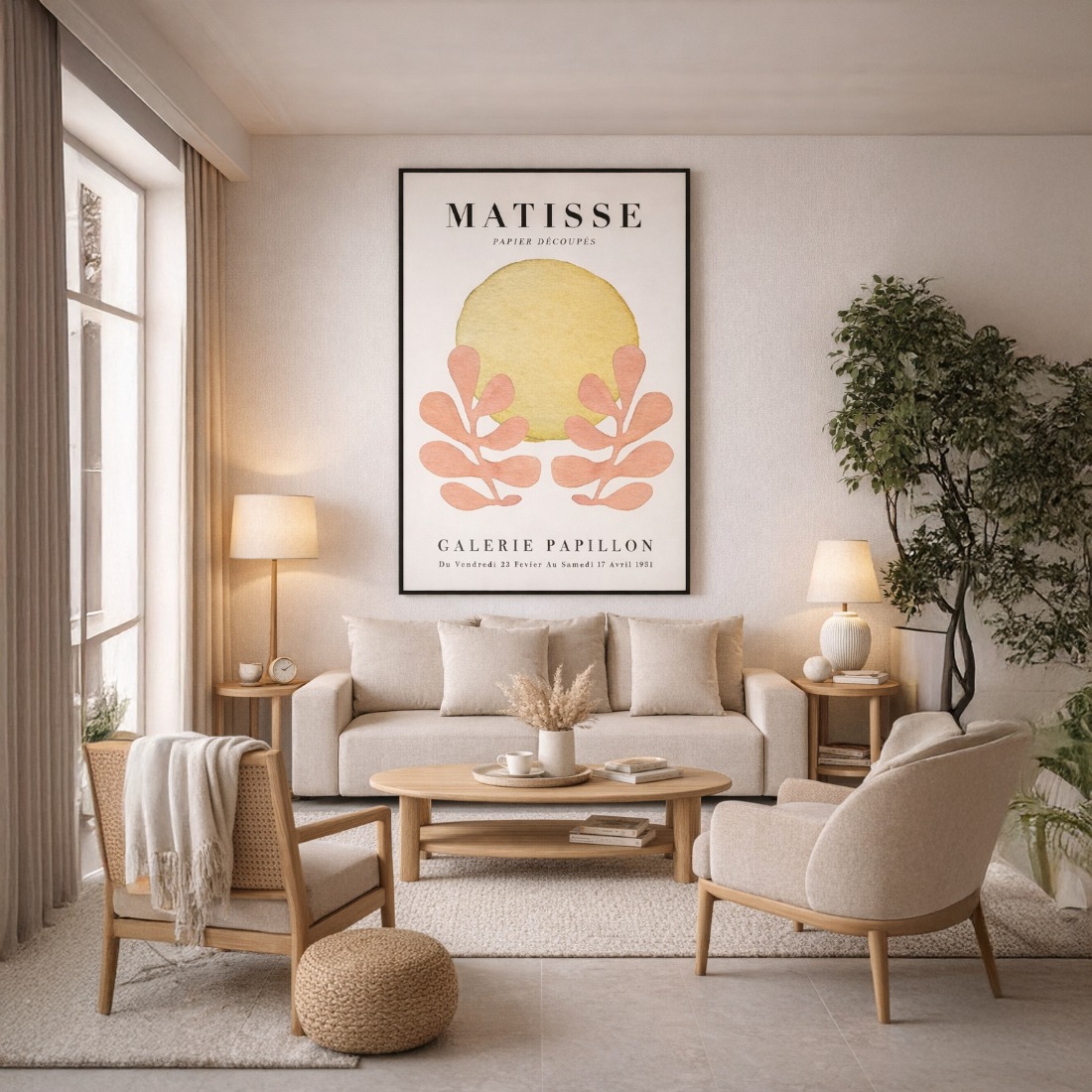 Quadro Canvas Matisse Papiers Découpés Aquarela Rosa