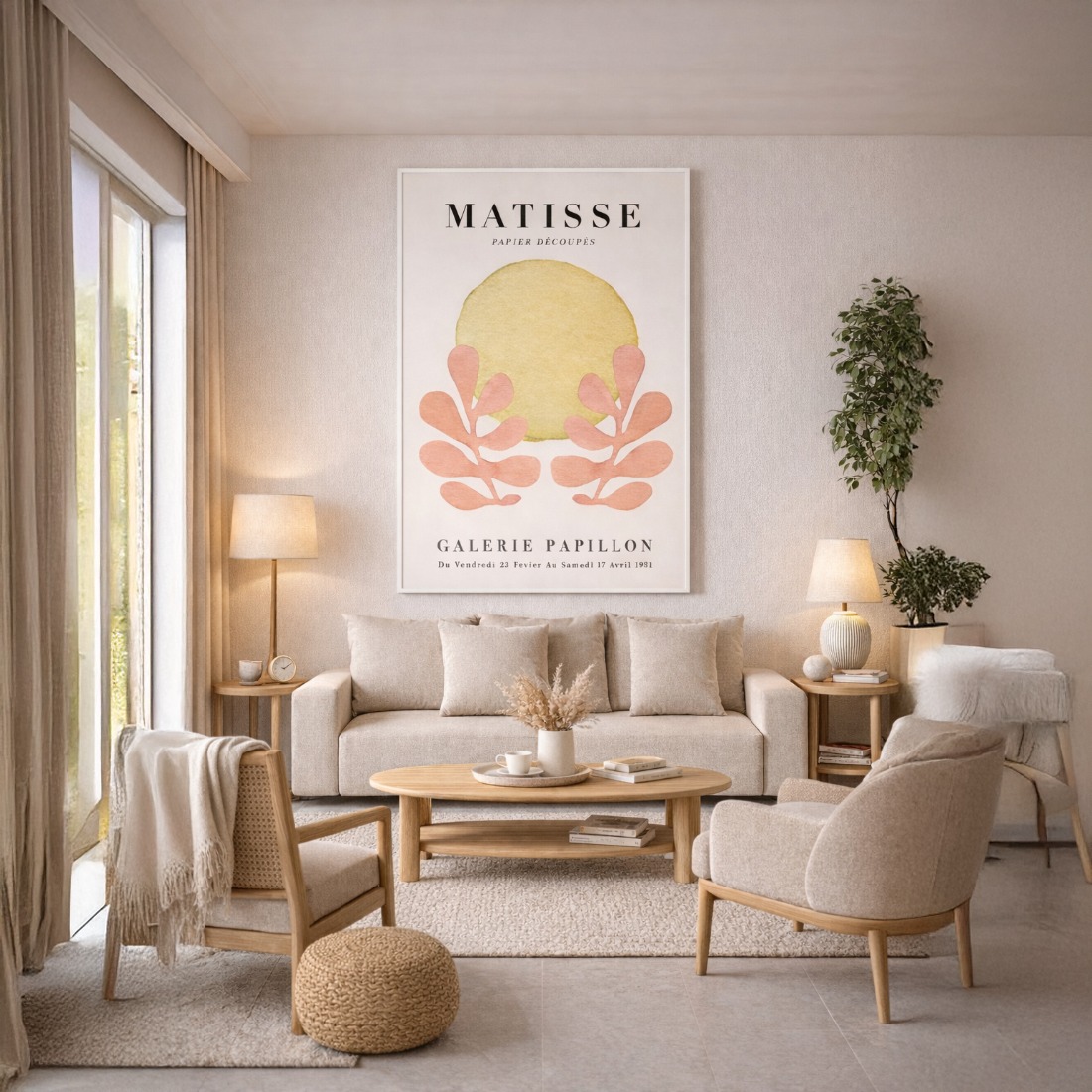 Quadro Canvas Matisse Papiers Découpés Aquarela Rosa