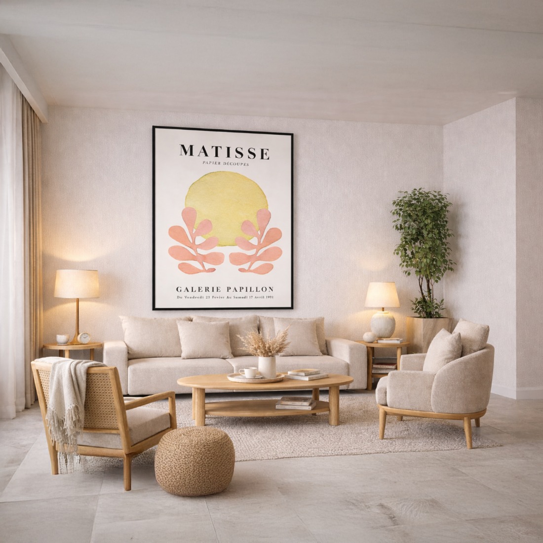 Quadro Canvas Matisse Papiers Découpés Aquarela Rosa
