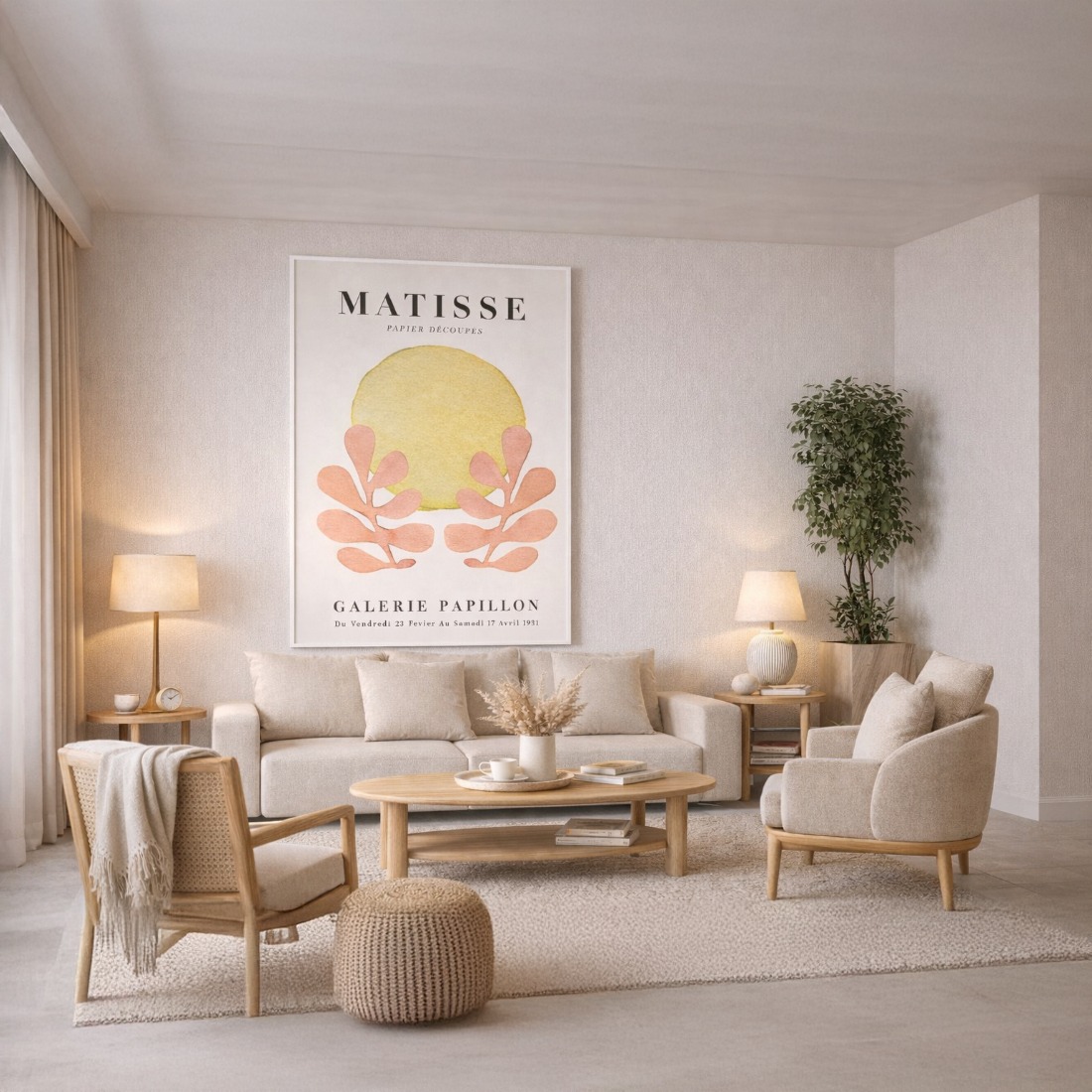 Quadro Canvas Matisse Papiers Découpés Aquarela Rosa