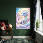 Quadro Decorativo Arte De Dragão Baby Rosa - 70x50cm