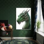 Quadro Decorativo Arte De Dragão Verde - 70x50cm