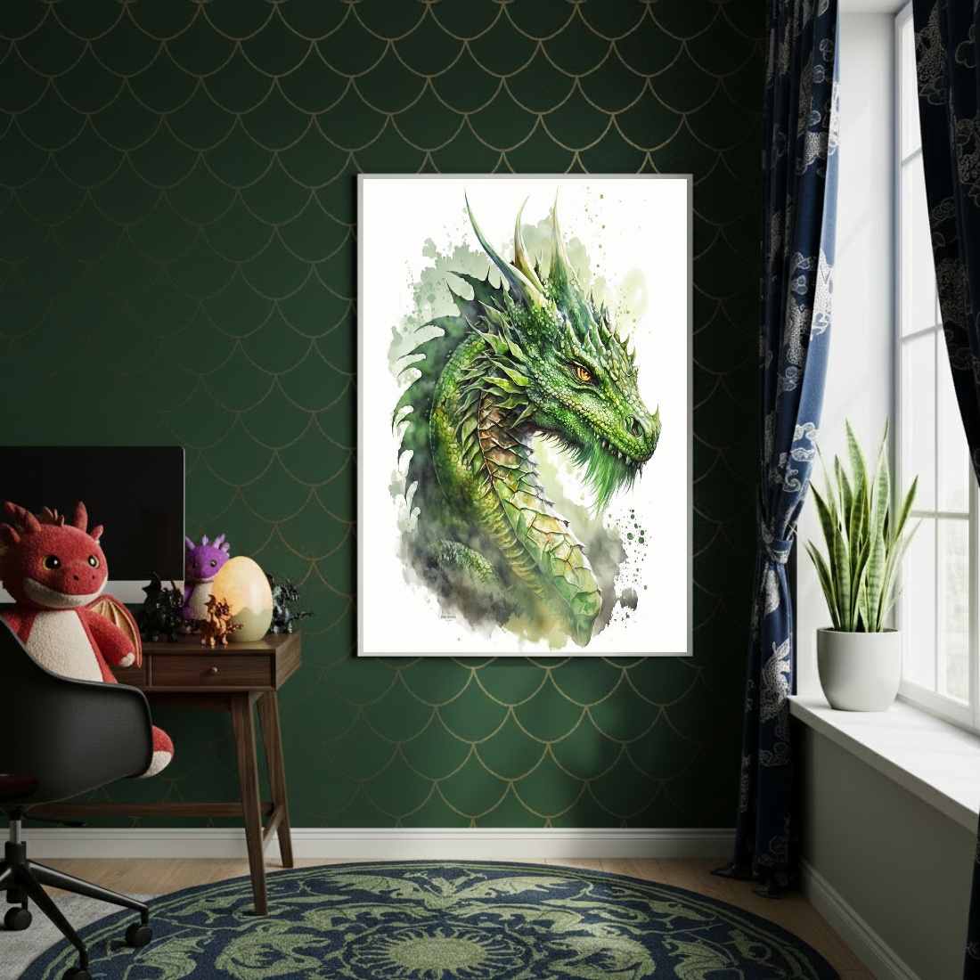 Quadro Decorativo Arte Dragão Verde - 70x50cm