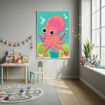 Quadro Decorativo Polvo Rosa Infantil - 70x50cm