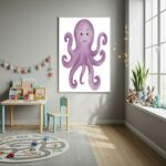 Quadro Decorativo Polvo Roxo Infantil - 70x50cm