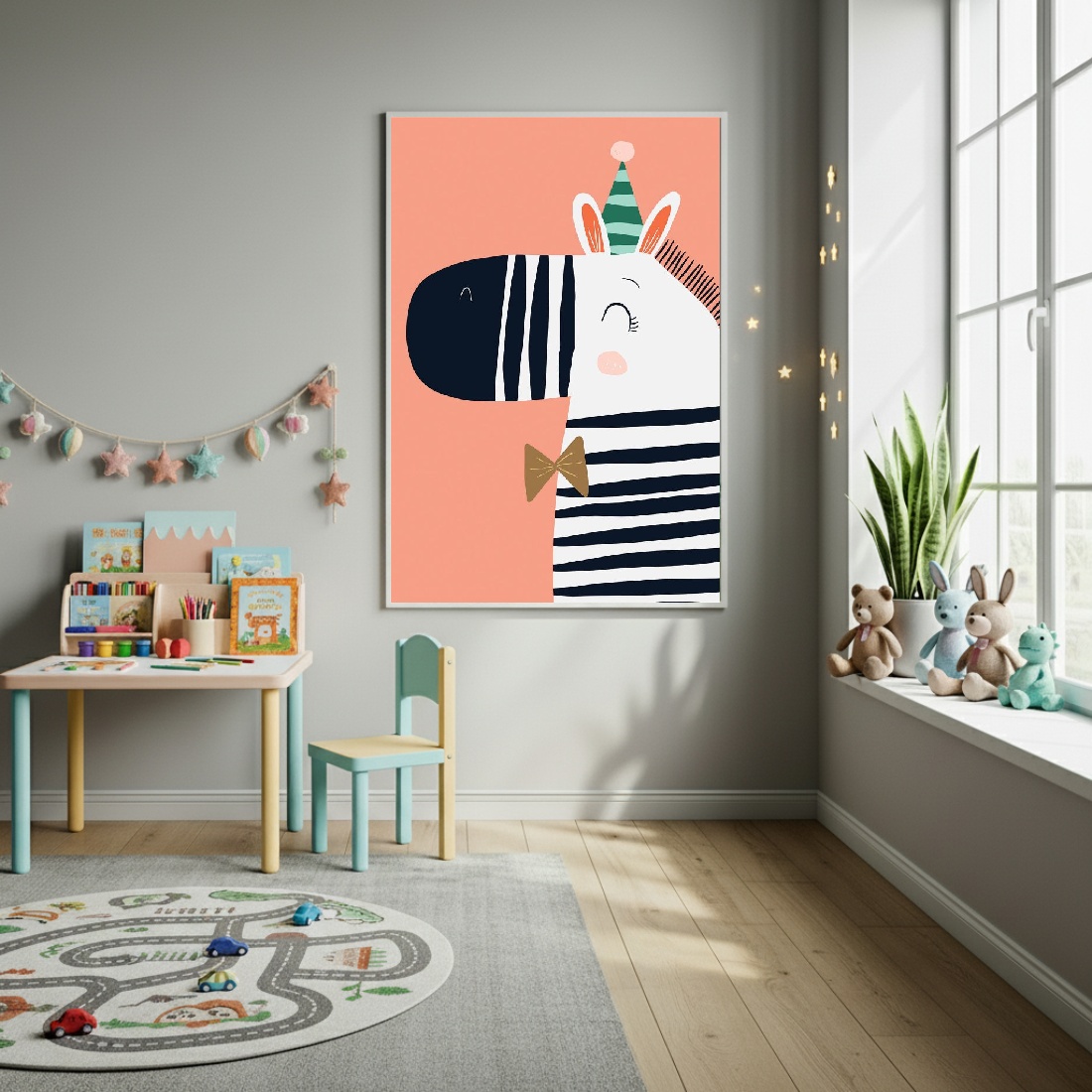 Quadro Decorativo Zebra Aniversariante - 70x50cm