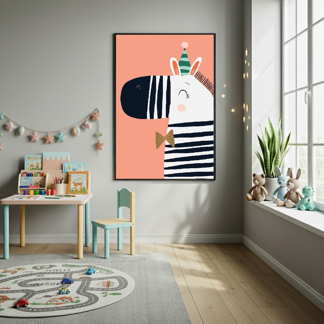 Quadro Decorativo Zebra Aniversariante - 70x50cm