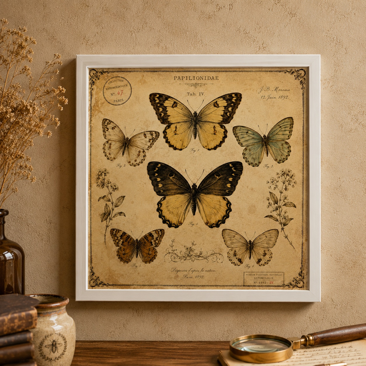 Quadro Borboletas Vintage - 33x33 Cm
