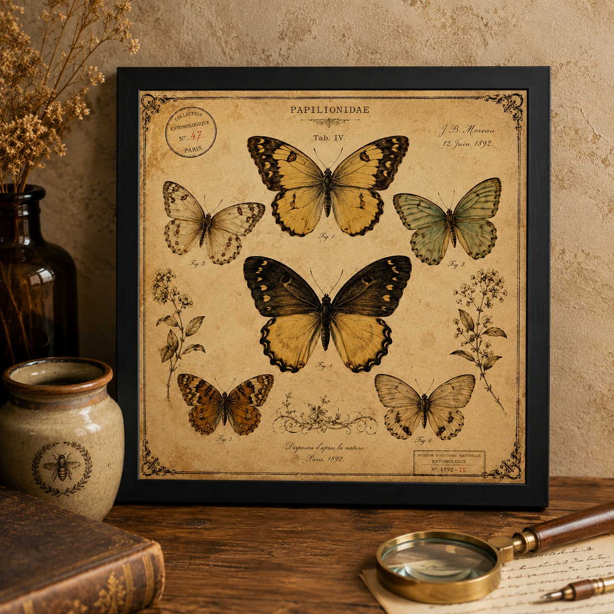 Quadro Borboletas Vintage - 33x33 Cm