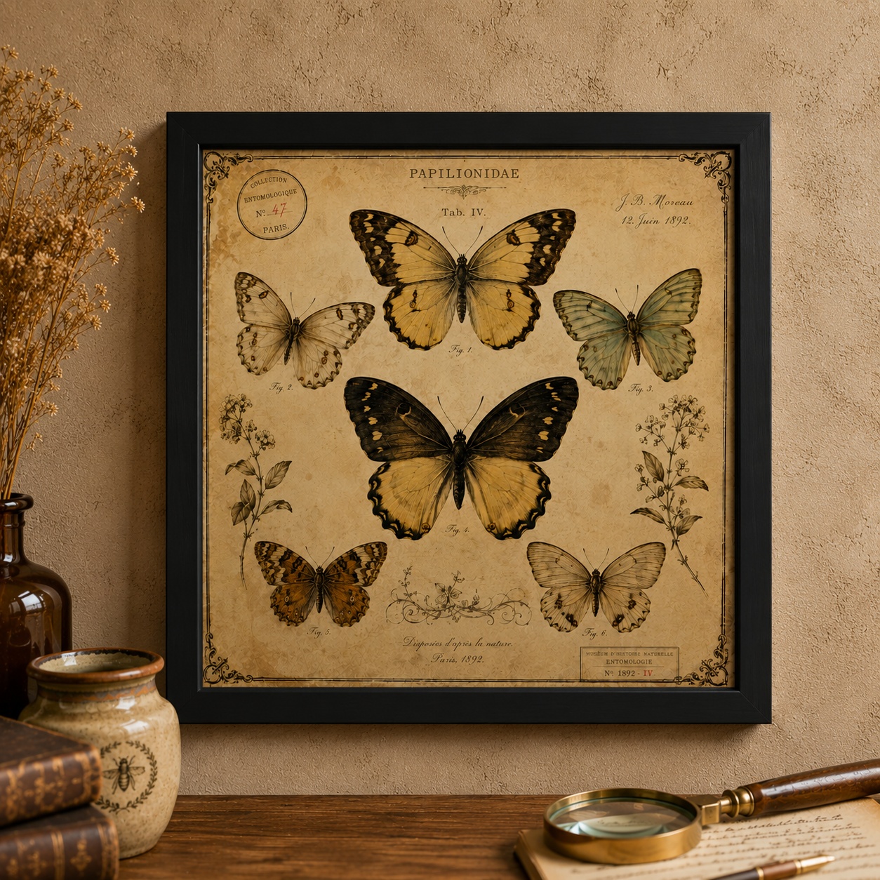 Quadro Borboletas Vintage - 33x33 Cm