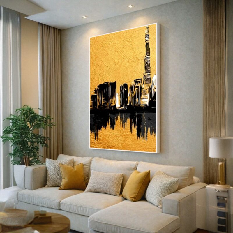 Quadro Canvas Cidade Amarela Pintado a Mão