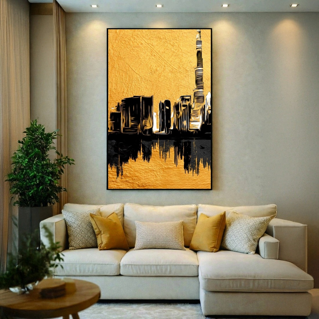 Quadro Canvas Cidade Amarela Pintado a Mão
