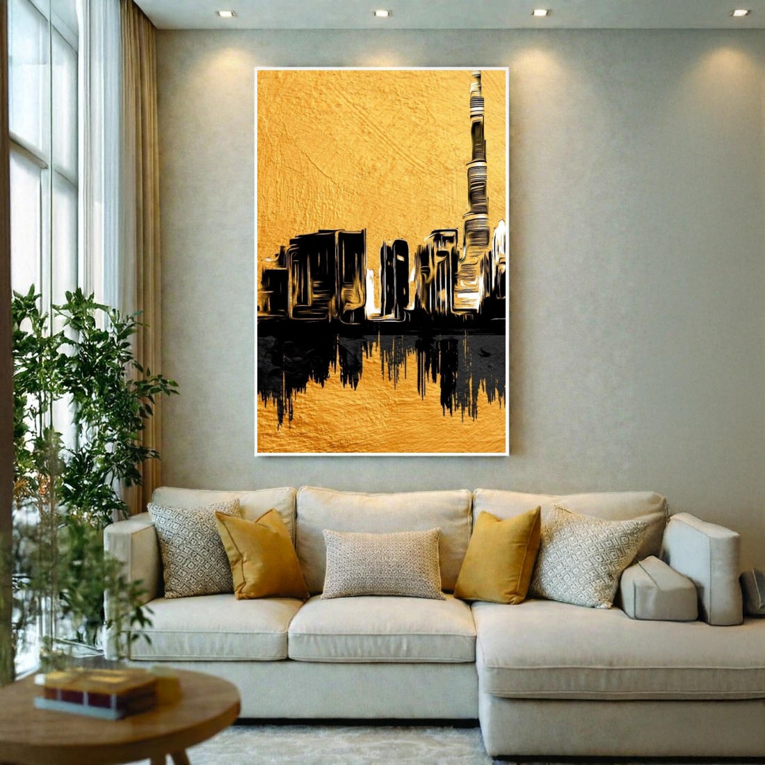 Quadro Canvas Cidade Amarela Pintado a Mão