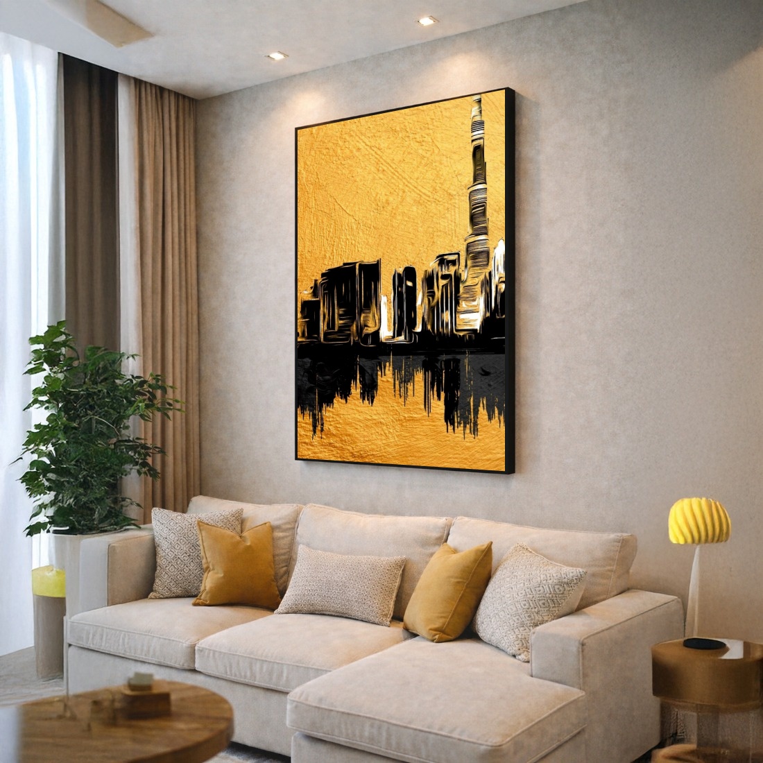 Quadro Canvas Cidade Amarela Pintado a Mão