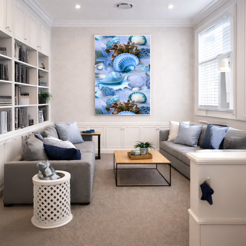 Quadro Canvas Conchas Azul