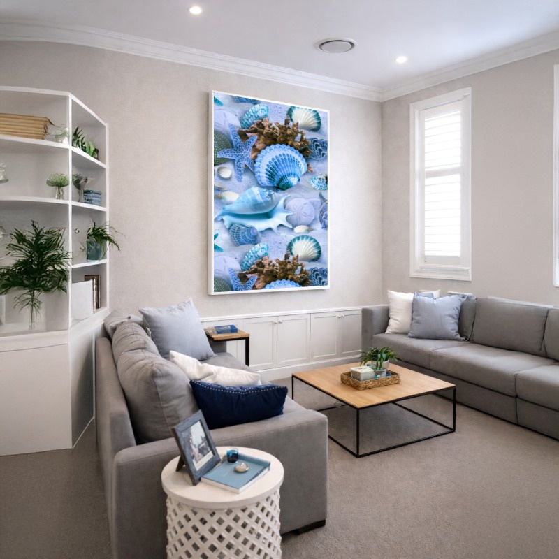 Quadro Canvas Conchas Azul