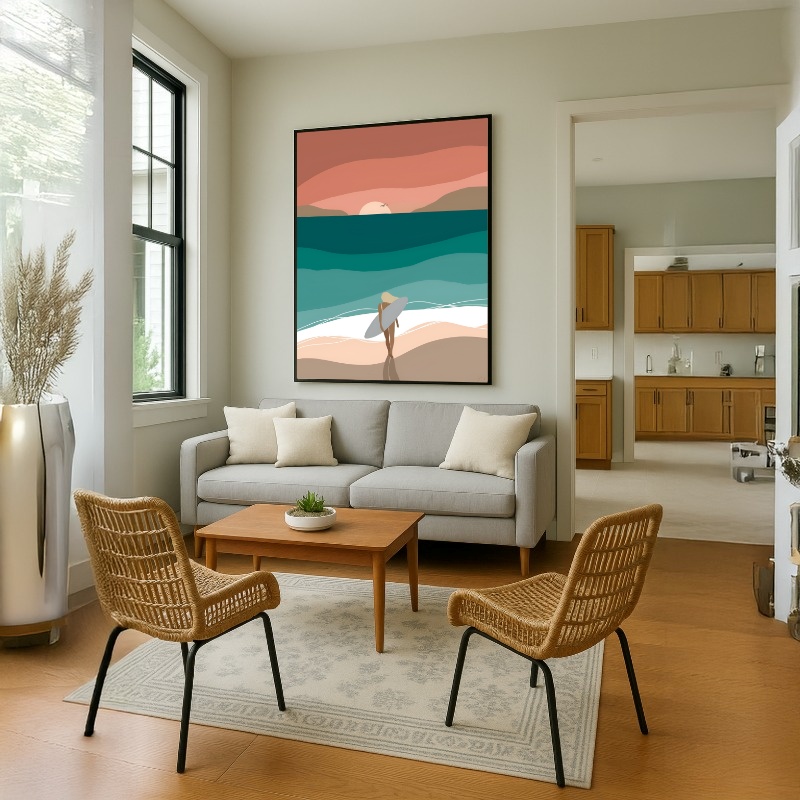 Quadro Canvas Desenho Surfe Praia