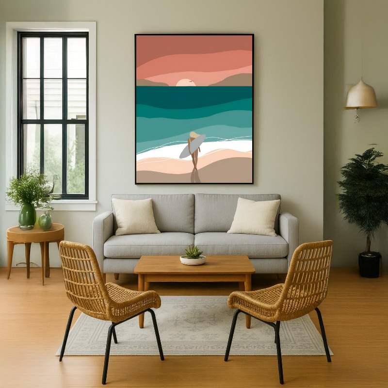 Quadro Canvas Desenho Surfe Praia