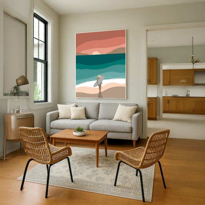 Quadro Canvas Desenho Surfe Praia