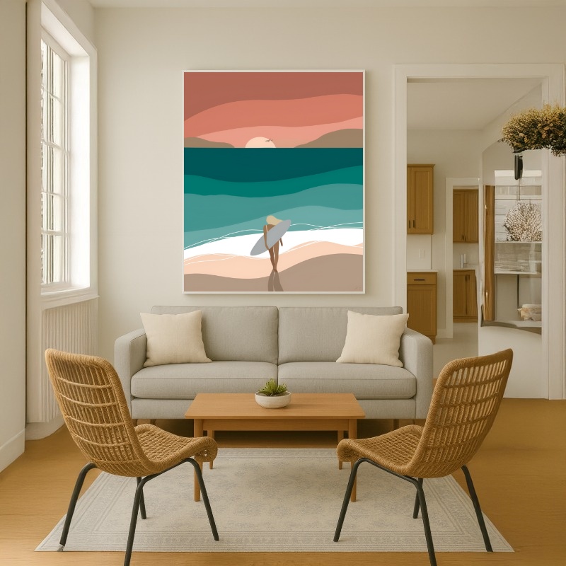 Quadro Canvas Desenho Surfe Praia
