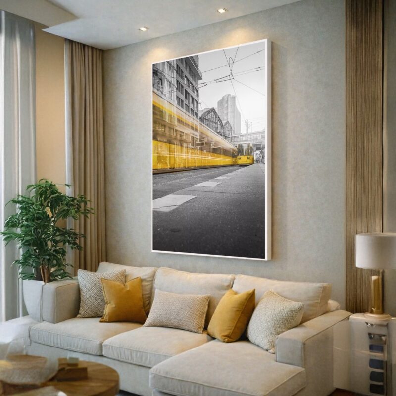 Quadro Canvas Metrô Preto Branco e Amarelo