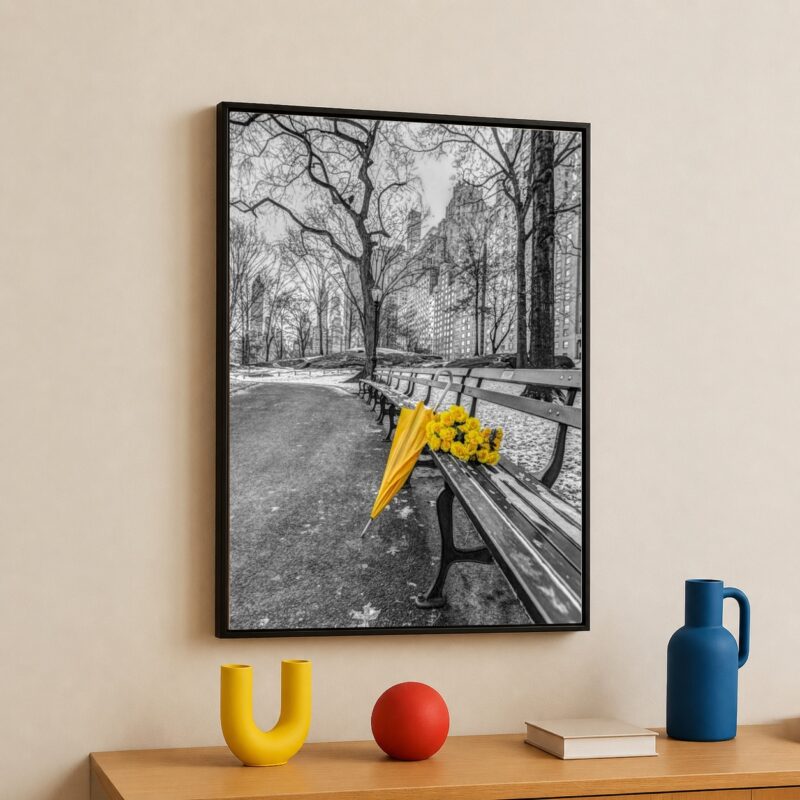 Quadro Canvas Parque Preto Branco e Amarelo