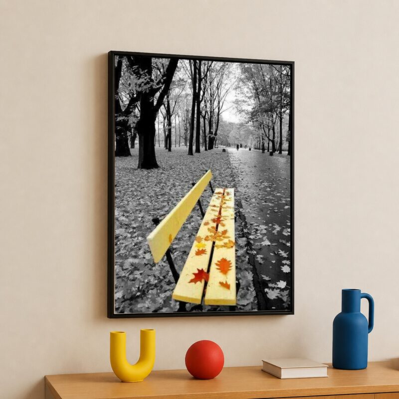 Quadro Canvas Praça Preto Branco e Amarelo