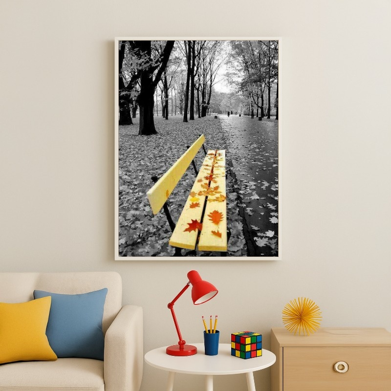 Quadro Canvas Praça Preto Branco e Amarelo