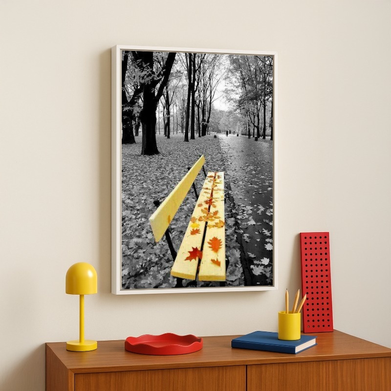 Quadro Canvas Praça Preto Branco e Amarelo