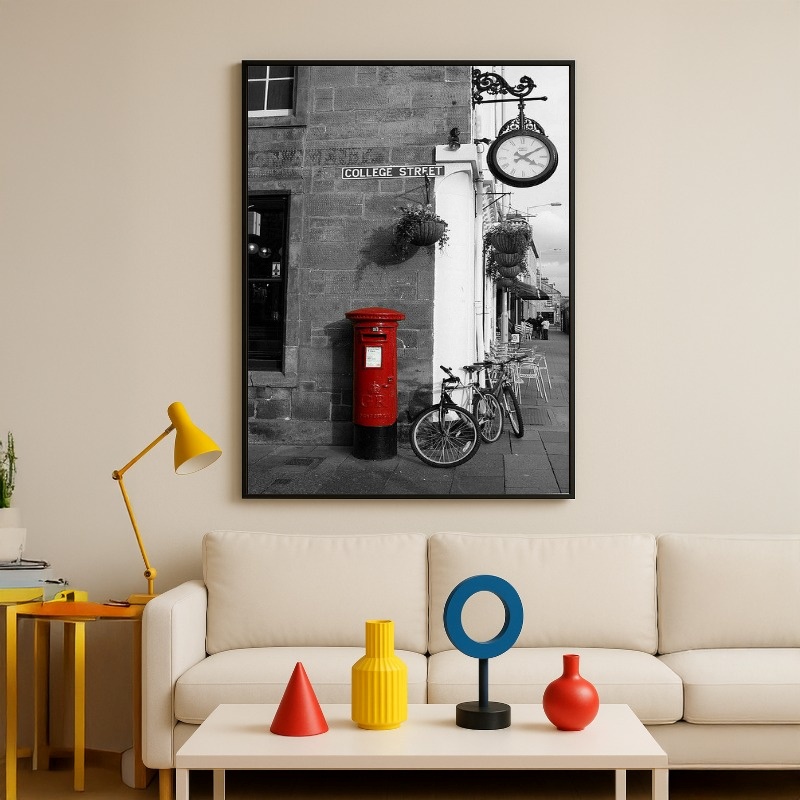 Quadro Canvas Rua Preto Branco e Vermelho