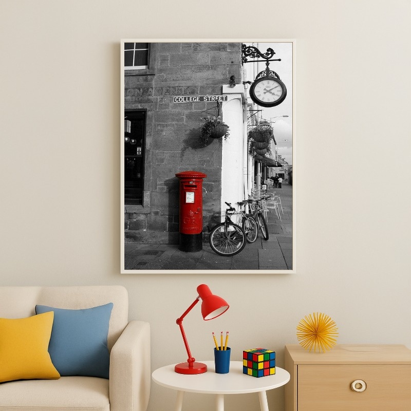 Quadro Canvas Rua Preto Branco e Vermelho