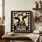 Quadro Cozinha Country Vaquinha - 33x33 Cm