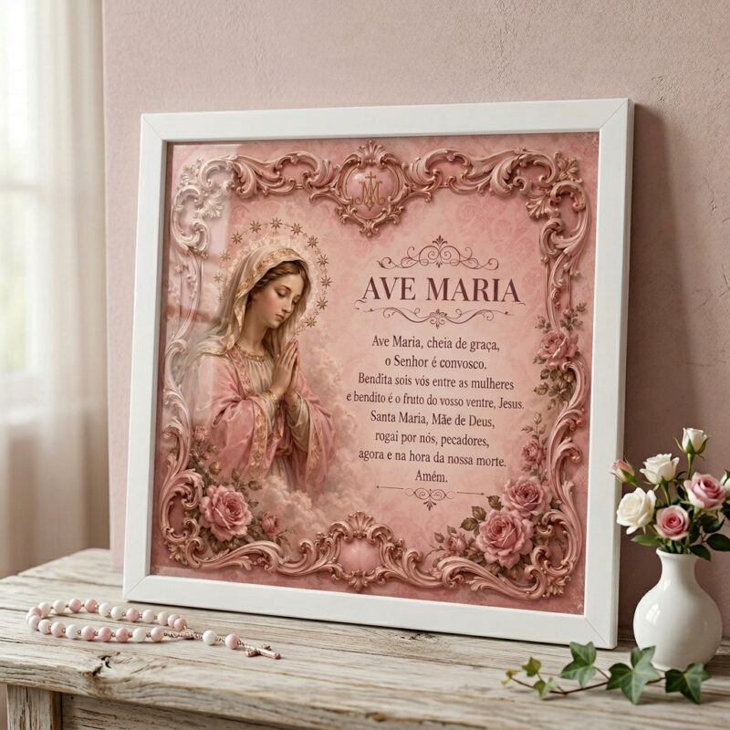 Quadro Oração Ave Maria - 33x33 Cm