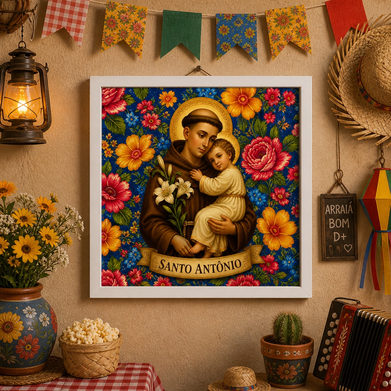 Quadro Retrô Santo Antônio - 33x33 cm