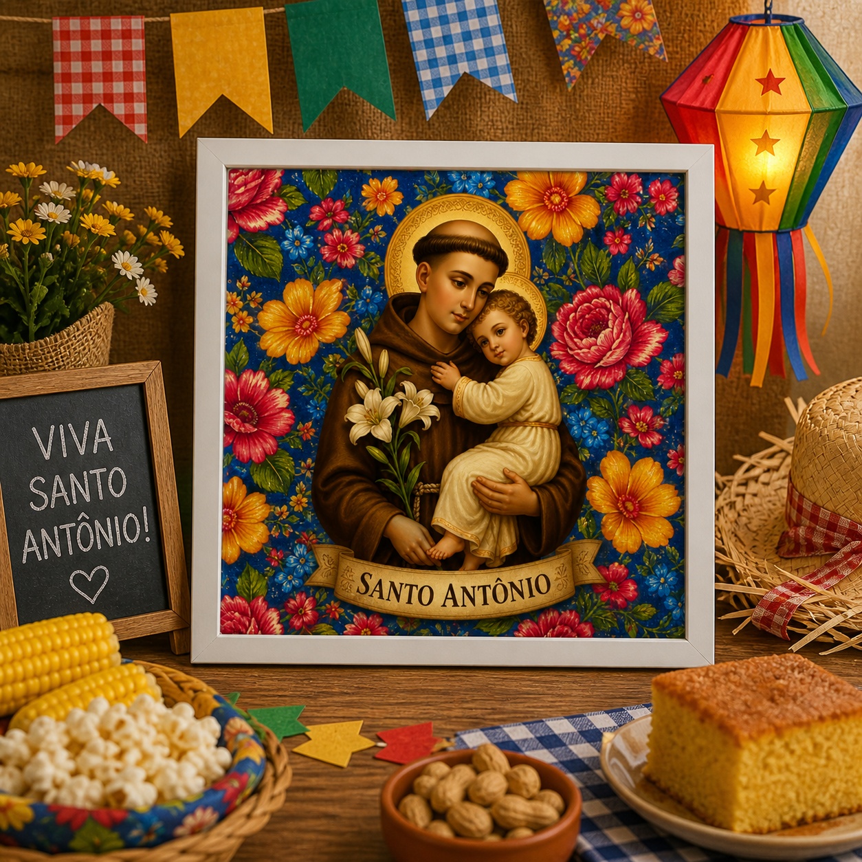 Quadro Retrô Santo Antônio - 33x33 cm